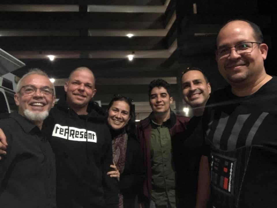 With colleagues from the industry.