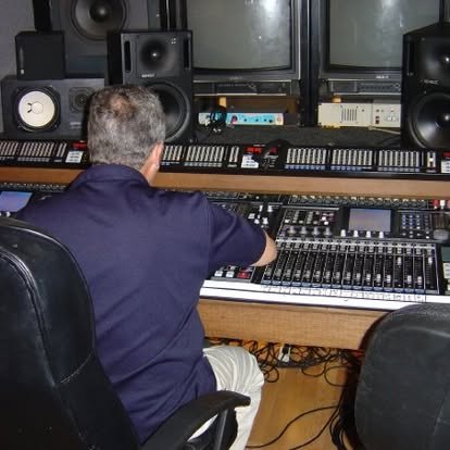 In the recording studio.